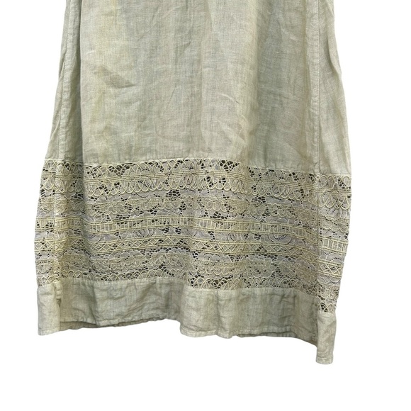 120% Lino Midi Dress - Italian Linen - Green Lace - Size Small - Picture 7 of 9